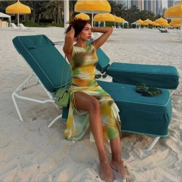 Zara Printed tulle dress green multi - Picture 4 of 15